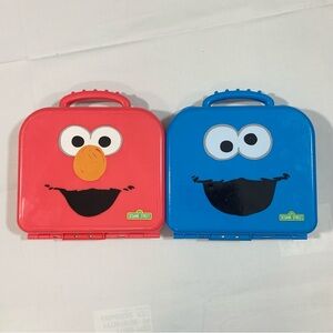 Vintage 2 Of Sesame Street Elmo & Cookie Monster Carry Case Letters & Numbers